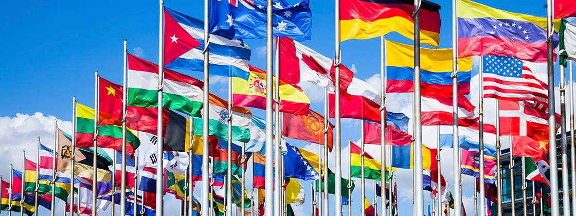 International partner network - Different national flags
