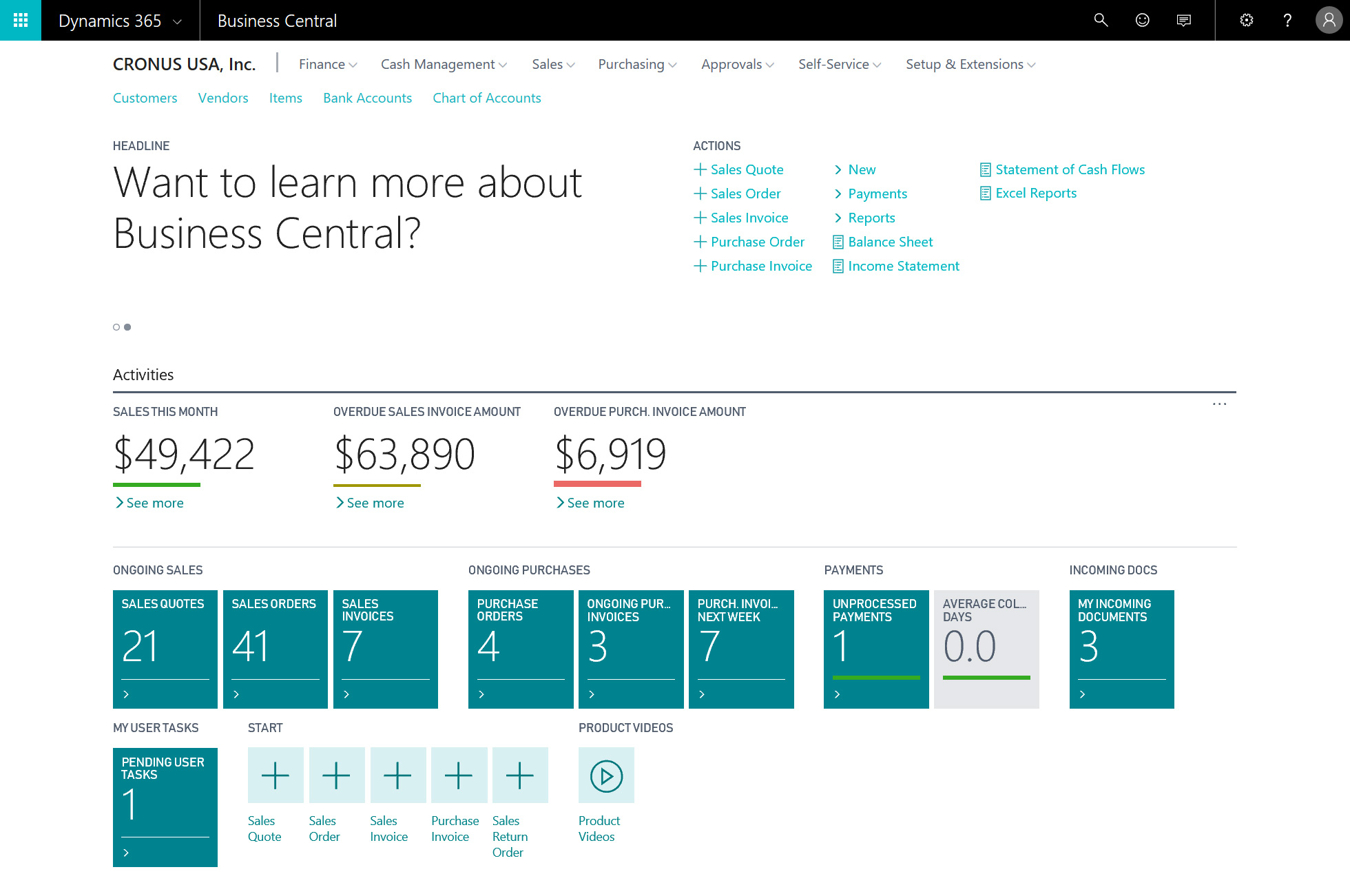 Screenshot: Microsoft Dynamics 365 Business Central Benutzeroberfläche
